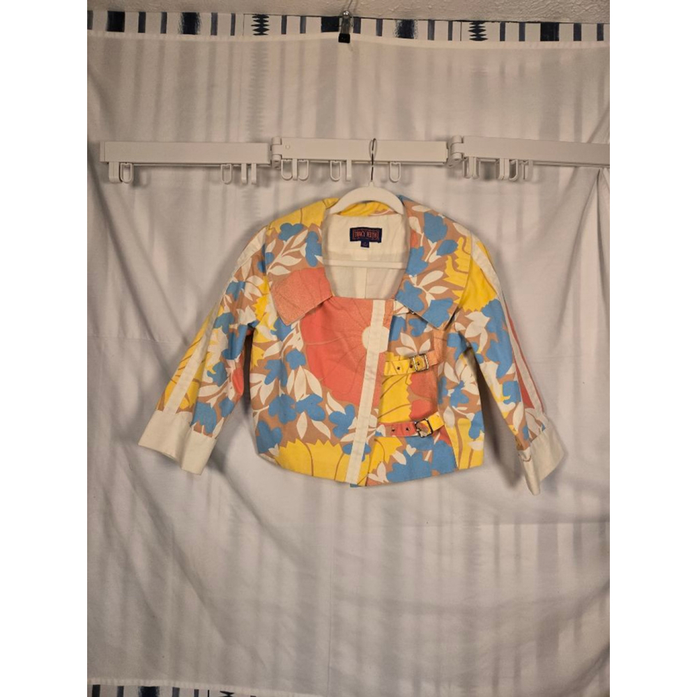 Women's Tracy Feith for Target S Floral Cropped Jacket Yellow Blue